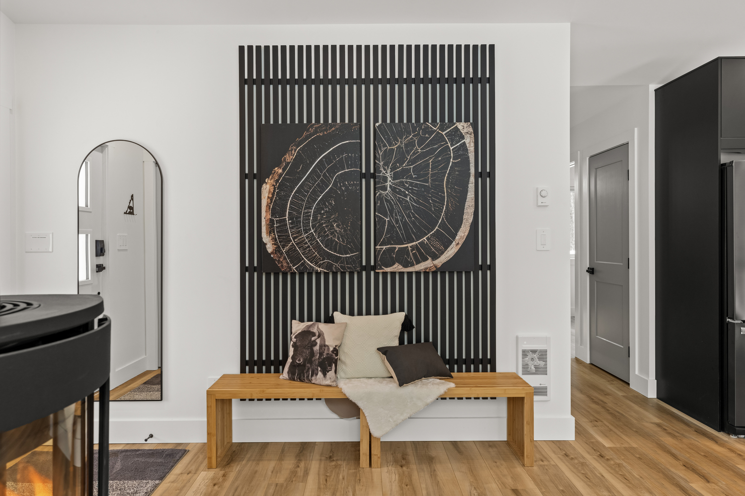 Nordic Entryway Slat Wall and Bench