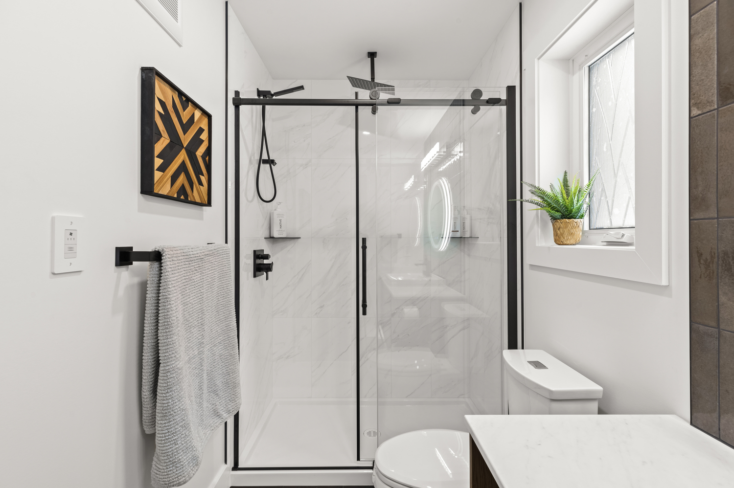 Walk-In Glass Tile Shower Enclosure