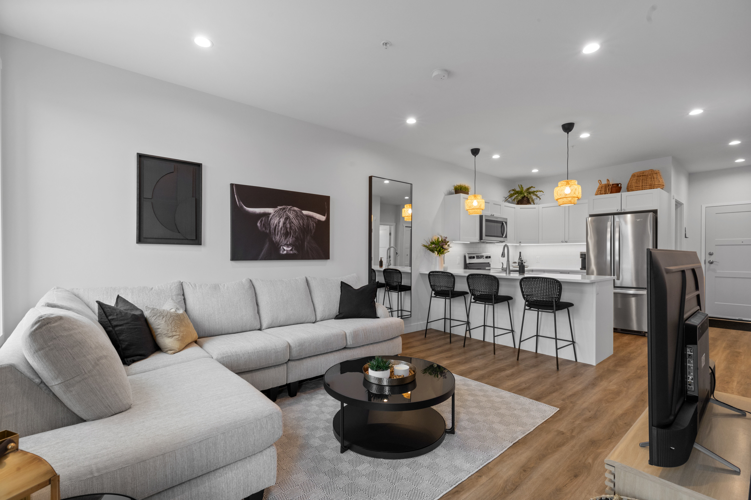 The Northern Loft Living Room with Custom Sectional