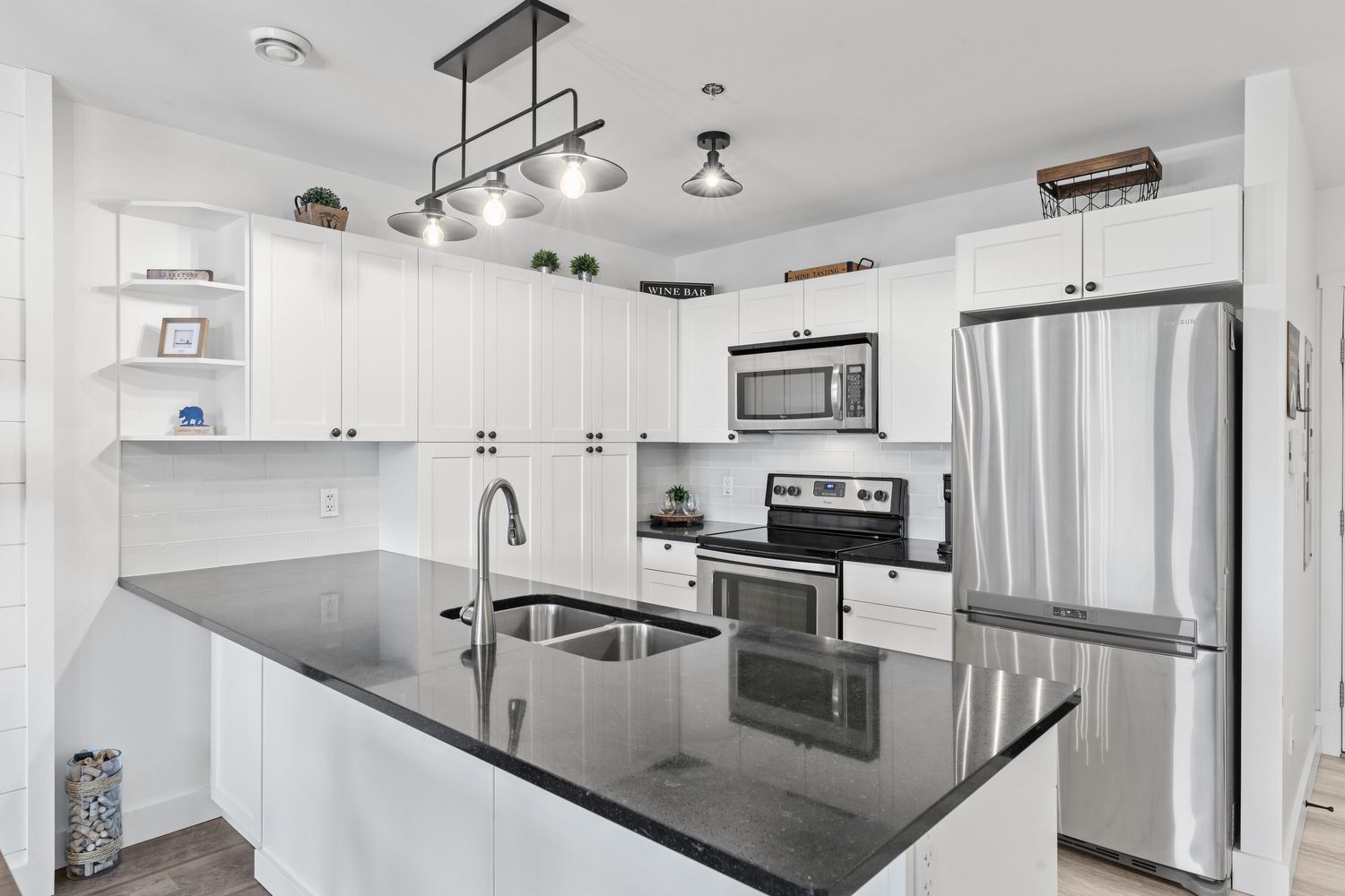 Kitchen Prep Island with Black Granite Counters